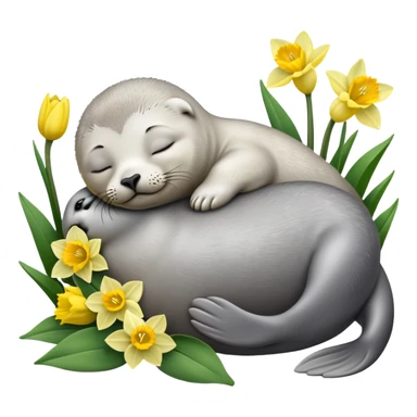 Sleeping baby seal and daffodils  sticker