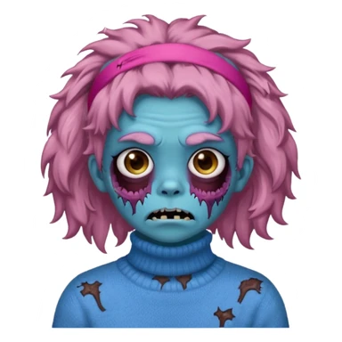 brown fluffy haired blue zombie with pink turtleneck sweater and hair band sticker