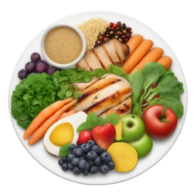 Look up on a large white round plate of healthy food sticker