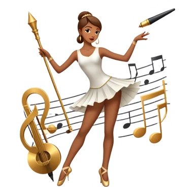 Icon for Choreography: a dancer in a graceful pose with musical notes, a director’s baton, a metronome and a dance floor. The icon should represent the art of choreography, with focus on movement, timing, and creativity. Transparent background. sticker
