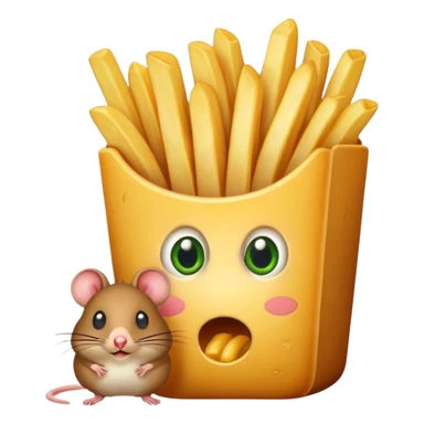French fry that has eyes that is eating a mouse that is eating an andocanda sticker