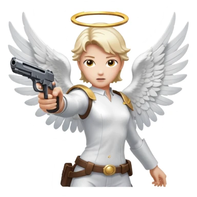 Angel dual-wielding pistols, shooting, dynamic action pose, glowing wings, no background














 sticker
