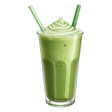 Iced matcha latte in a glass with straw sticker