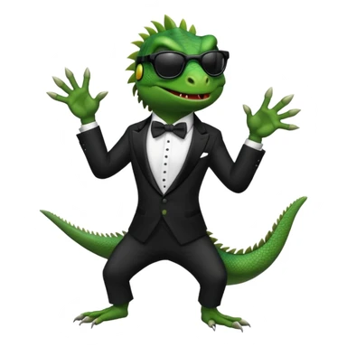 capitalist iguana in tuxedo with black sunglasses dancing sticker