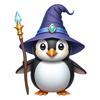 penguin wizard with magic wand and pointy hat sticker