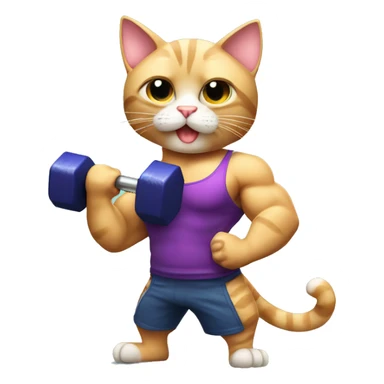 bodybuilder cat with a dumbell doing biceps sticker