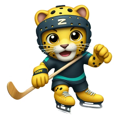 Yellow spotted Panther playing icehockey with 1 stick sticker