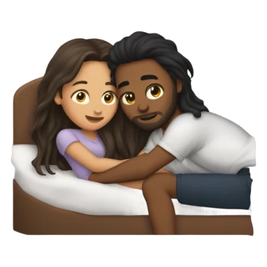  haired girl and boyfriend cuddling in bed sticker