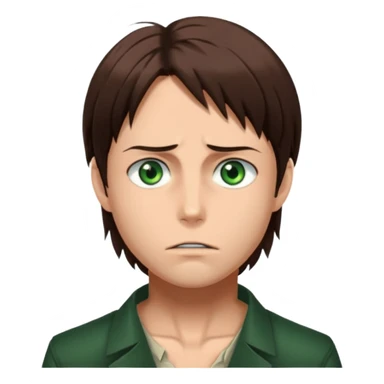“Create an avatar that looks like Eren Yeager from Attack on Titan, Season 4 — sharp jawline, tied-back long brown hair, intense green eyes. Normal expression.  sticker