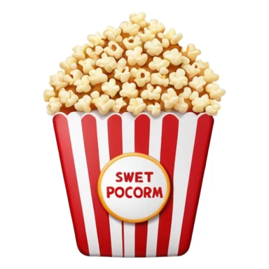 minimalist sweet popcorn emoji style, red and white popcorn box, caramel popcorn sticker