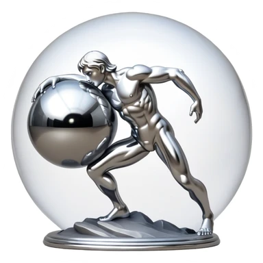 sorayama Sisyphus pushing up big sphere on his back sculpture sticker