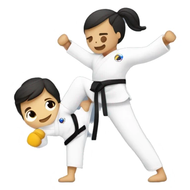 Una persona con discapacidad, falta de un brazo, practicando Taekwondo con gracia y determinación. Sus movimientos muestran fuerza y habilidad, reflejando una concentración intensa y un profundo amor por el arte marcial sticker