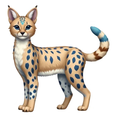 Colorful bluish cute adorable tropical exotic fruity rosy Caracal-Cheetah-Serval-Snow-Leopard-Trico-Sergal-Vernid-fusion-hybrid-animal-creature, full body, with tribal markings sticker