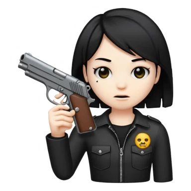 An emo emoji that has a gun sticker