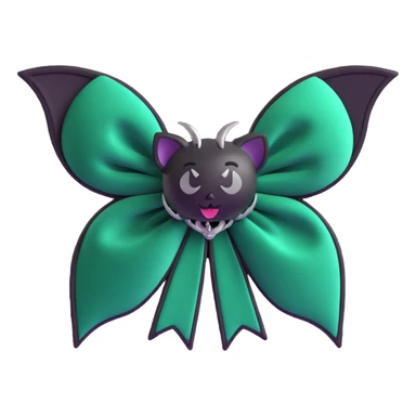 3D emoji gothic bow, dark emerald velvet, silver bat charm, black rose center, lush and gothic sticker