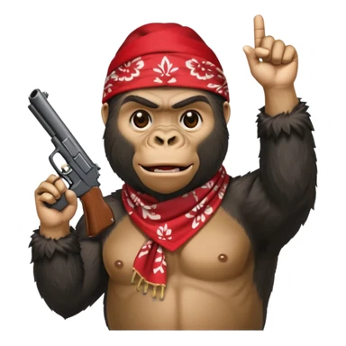 A gorilla holding a gun in the air with a bandana  sticker