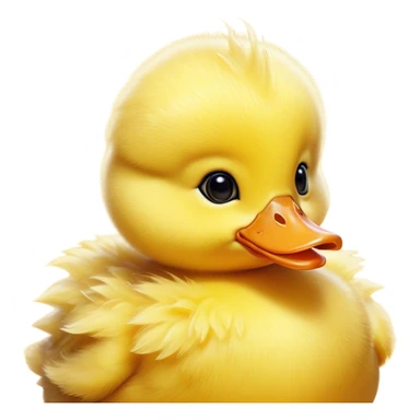 Cinematic Cute Yellow Baby Duck Portrait Emoji, Head tilted playfully and inquisitively, featuring a fluffy, vibrant yellow downy coat with a tiny delicate beak, round, sparkling eyes filled with curiosity, Simplified yet irresistibly adorable features, highly detailed, glowing with a warm, friendly glow, high shine, affectionate and spirited, stylized with a touch of playful whimsy, bright and endearing, soft glowing outline, capturing the essence of a mischievous yet loving duckling, so playful it feels like it could peep out of the screen and into your arms! sticker