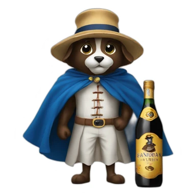 the mascot of the Sandeman brand with his cape and his bottle of Porto sticker