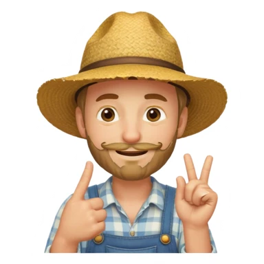 “A single emoji-style character combining 👨‍🌾😄 and 🤔: a smiling farmer man with a straw hat, friendly face, and light beard, holding one hand under his chin in a thinking gesture. His index finger rests under his face, eyes looking slightly upward as if thinking.  sticker