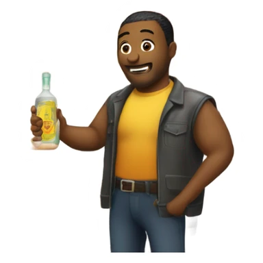 Guy buying a bottle of tequila from a hot dog stand sticker