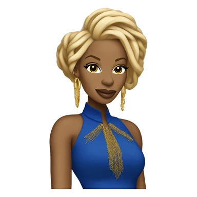 Mary j blige  with and attitude with blue and gold locs wearing a royal blue and gold dress  sticker