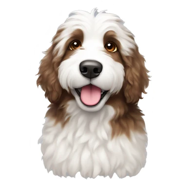fluffy white bernedoodle with brown spotted eyes  sticker