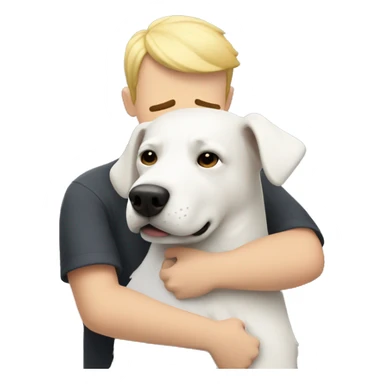 white dog hugs guy sticker