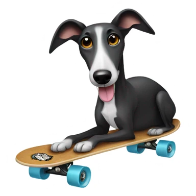 A black greyhound with a white stomach rising a skateboard  sticker