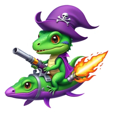 lizard with fire gun pirat riding purple rocketin hands sticker