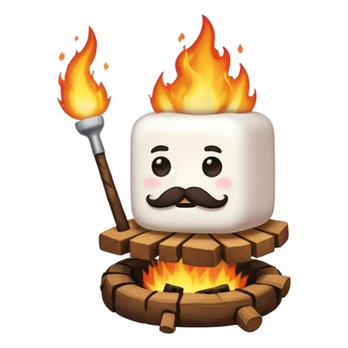 marshmallow on firem with mustache sticker