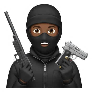 A black man wearing a ski mask holding a gun sticker