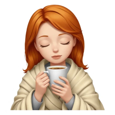 girl with ginger hair inside a blanket sipping coffee eyes closed sticker