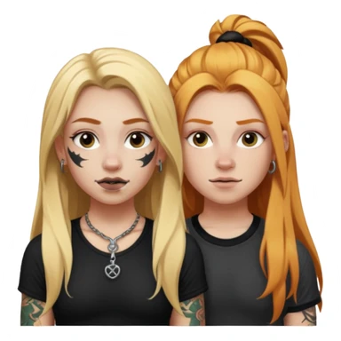 girl with long blonde hair, black tattoos and a septum piercing next to an athletic ginger girl a septum piercing sticker