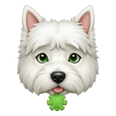 a west highland terrier dog with a green bone treat in its mouth  sticker