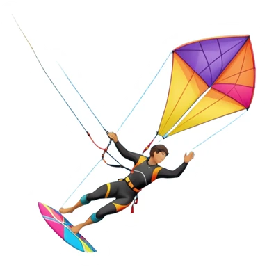 A kitesurfer soaring through the sky, harnessing the wind on a bright, colorful kite. The scene shows the surfer gliding over the water with the kite above, emphasizing the freedom, speed, and thrill of the sport in a dynamic coastal setting. sticker