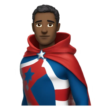Emoji of Homelander from ‘The Boys’ series. USA flag-inspired costume with cape (red, blue, white). Confident, slightly menacing expression. sticker