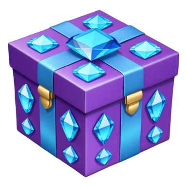  gift box . The square box displays vibrant purple panels with shimmering blue accents and intricate metallic detailing along its borders. Embed decorative gemstones and crystals at each corner for added visual interest. sticker