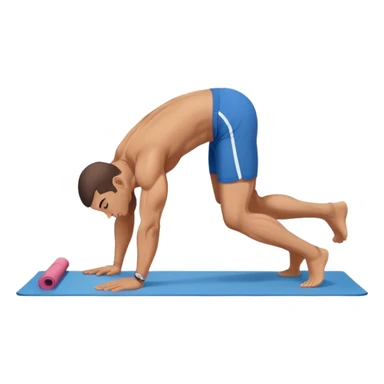 buff man blue shorts doing plank exercise on yoga mat sticker