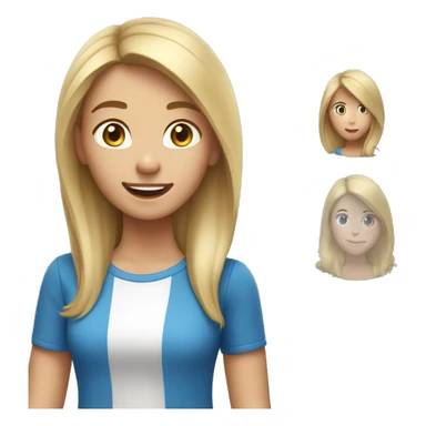 23 year old girl who is tall with brunette hair and blonde highlights. wearing a blue shirt and appears excited sticker
