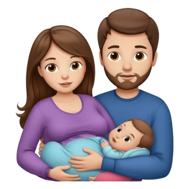 Pregnant woman with long brown hair and fair skin, and man with short brown hair and fair skin, holding a baby in his arms.

 sticker