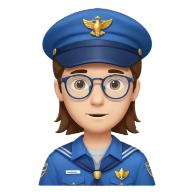 scout boy long hair spectacled blue uniform with cap very unique looking sticker