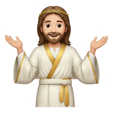 my workmate accidentally misspelled "Jesus christ" as "Jesbus christ", make an emoji of jesus with his hands on his hips, making a face as if he's laughing at how silly someone is sticker