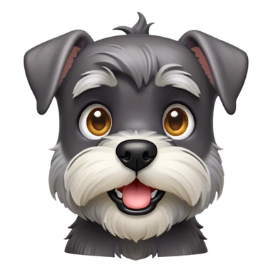 Cinematic Comical Miniature Schnauzer Portrait Emoji, Head tilted dramatically with a comically shocked expression and large, animated eyes, featuring a sharply defined salt-and-pepper fur with exaggerated, humorous eyebrows, simplified yet hilariously detailed, glowing with a bold, playful radiance, high shine, exuding a spirited and cheeky charm, styled with a soft glowing outline, capturing the essence of a Miniature Schnauzer that appears ready to dash into a burst of comic energy! sticker