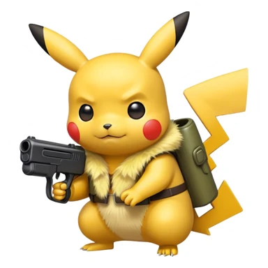Pikachu holding a black toy gun side view  sticker