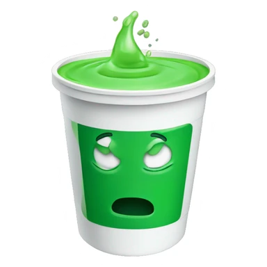 Styrofoam cup with green liquid sticker