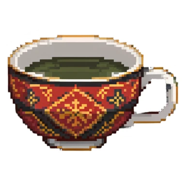 traditional Chinese tea cup with red and gold design sticker