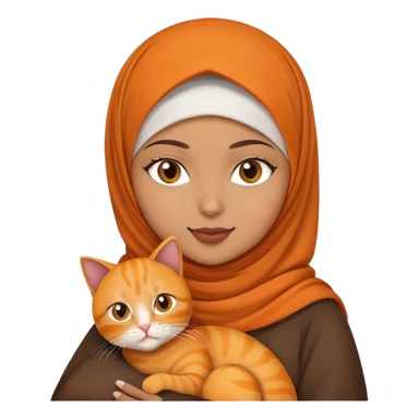 brown muslim woman holding an orange cat sticker