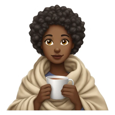 a lightskin black girl with curly hair wrapped in a blanket with a cup of tea sticker