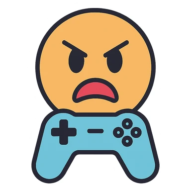 angry emoji with game controller, color outline icon style sticker