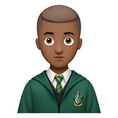 louis cordice is Blaise Zabini in harry potter, wear hogwarts slytherin uniform, Classic Buzz Cut hair, long face,thin, black skin sticker